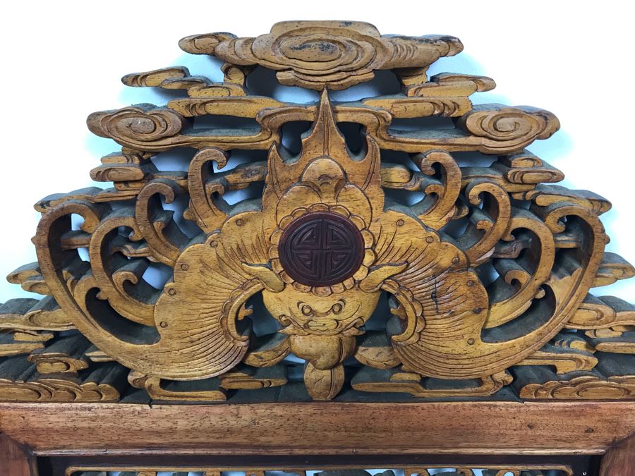 Stunning Antique Chinese Hand Carved Wooden Wall Mirror 22' X 35' - See Photos [Photo 4]