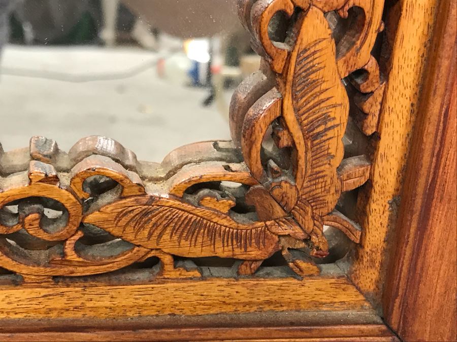 Stunning Antique Chinese Hand Carved Wooden Wall Mirror 22' X 35' - See Photos [Photo 17]