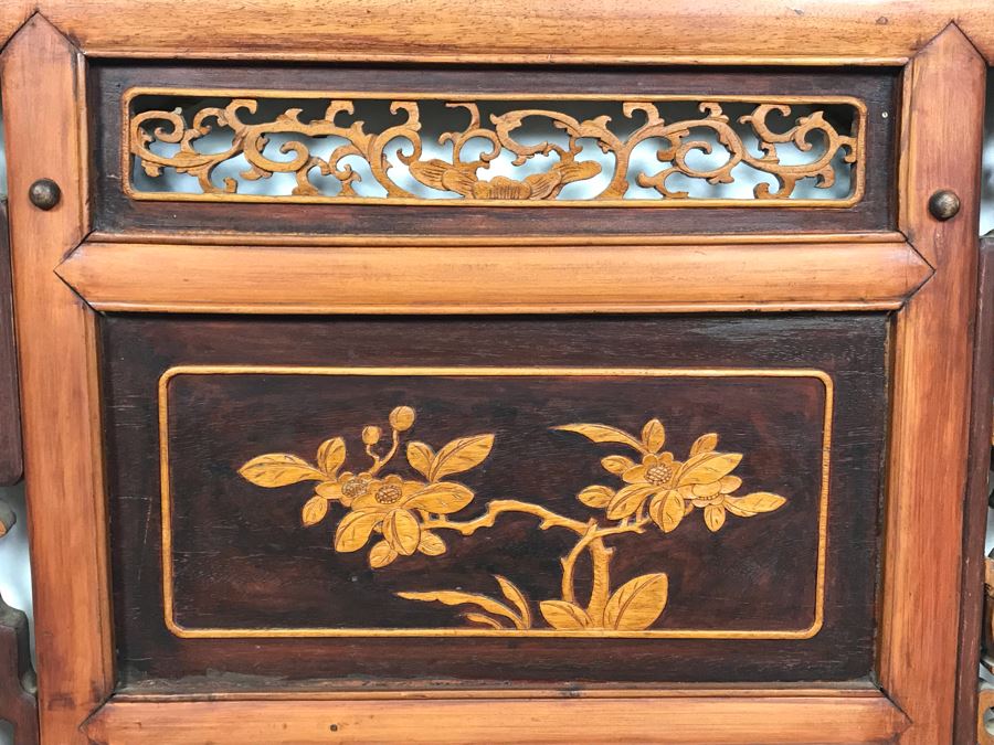 Stunning Antique Chinese Hand Carved Wooden Wall Mirror 22' X 35' - See Photos [Photo 9]