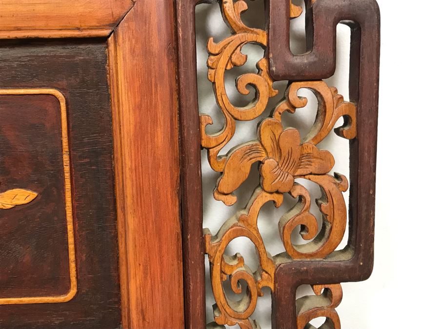 Stunning Antique Chinese Hand Carved Wooden Wall Mirror 22' X 35' - See Photos [Photo 13]