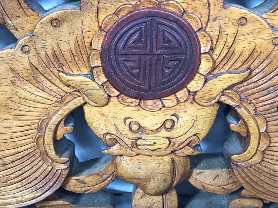 Stunning Antique Chinese Hand Carved Wooden Wall Mirror 22' X 35' - See Photos [Photo 7]