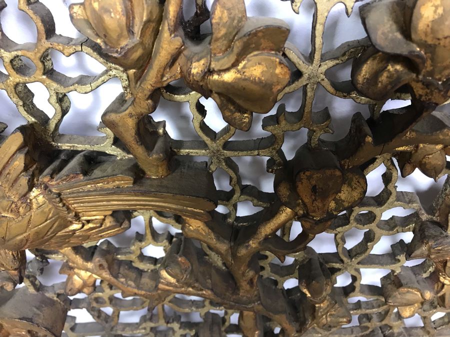 Vintage Chinese Relief Carved Gilt Wooden Door Panel Wall Decor Decorated With Birds, Butterflies And Blossoming Flowers 17' X 34' [Photo 10]