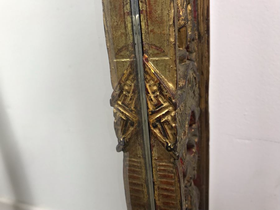 Stunning Antique Chinese Hand Carved Gilt Wooden Wall Mirror 16' X 27' [Photo 25]