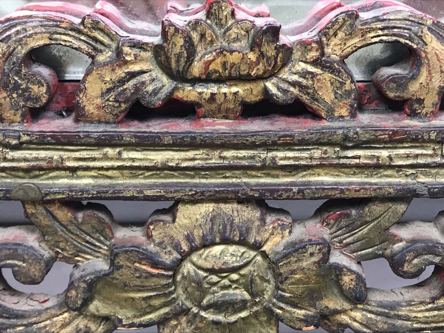 Stunning Antique Chinese Hand Carved Gilt Wooden Wall Mirror 16' X 27' [Photo 21]