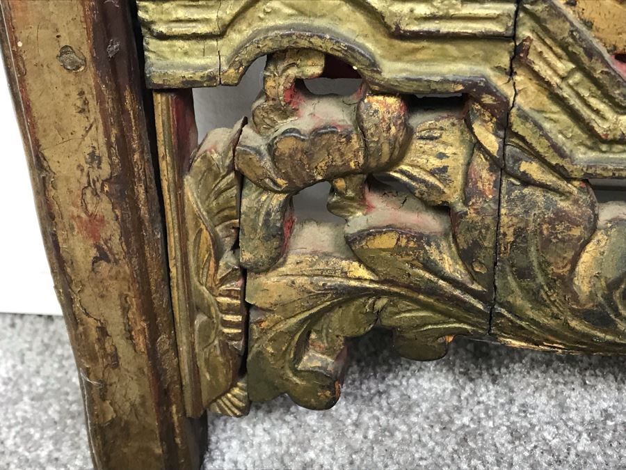 Stunning Antique Chinese Hand Carved Gilt Wooden Wall Mirror 16' X 27' [Photo 14]