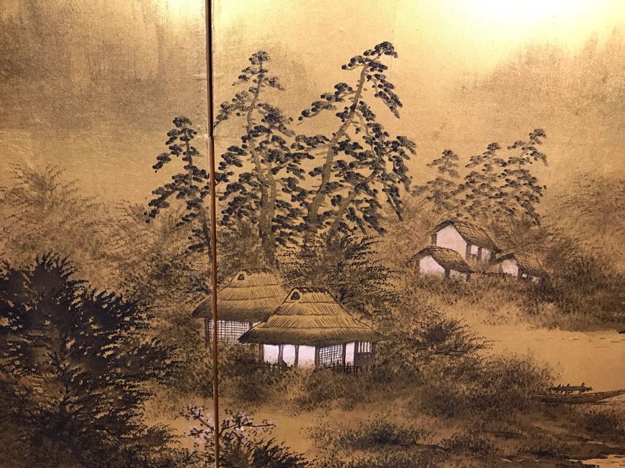 Original Asian Signed Painting Gold Folding Screen Divider 66' X 36' [Photo 7]