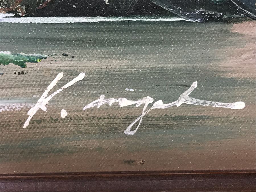 Framed Original Signed Oil Painting Of Shoreline Crashing Waves Signature Illegible 31' X 27' [Photo 6]