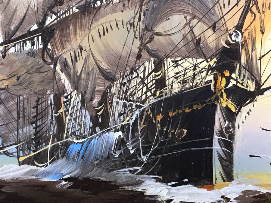 Framed Original Signed Oil Painting Of Ship At Sea Signature Illegible 31' X 27' [Photo 6]