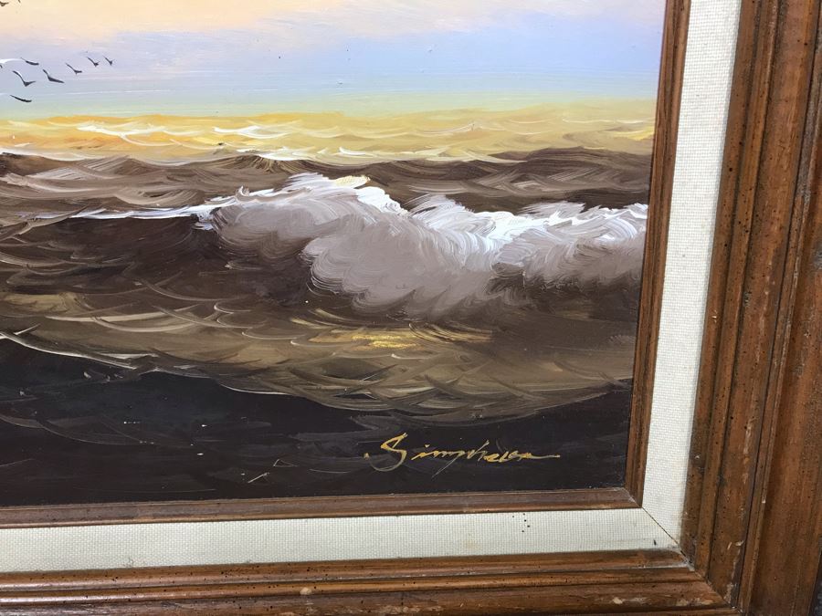 Framed Original Signed Oil Painting Of Ship At Sea Signature Illegible 31' X 27' [Photo 4]
