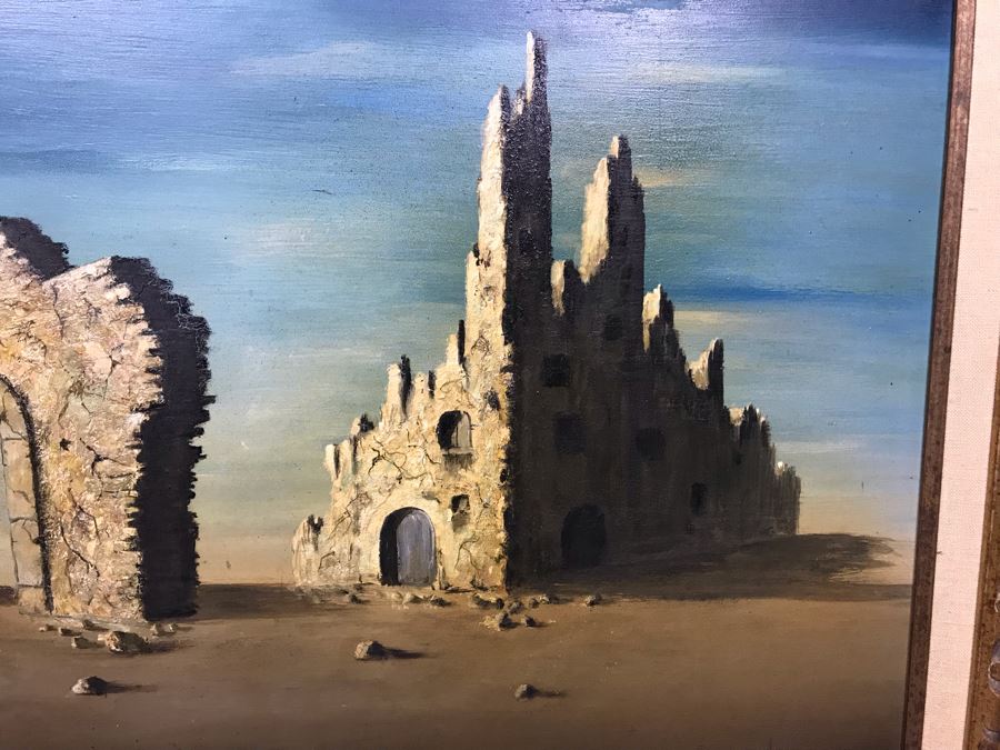 Framed Original Signed Oil Painting Surrealist Architectural Ruins By R. Green 36' X 30' [Photo 5]