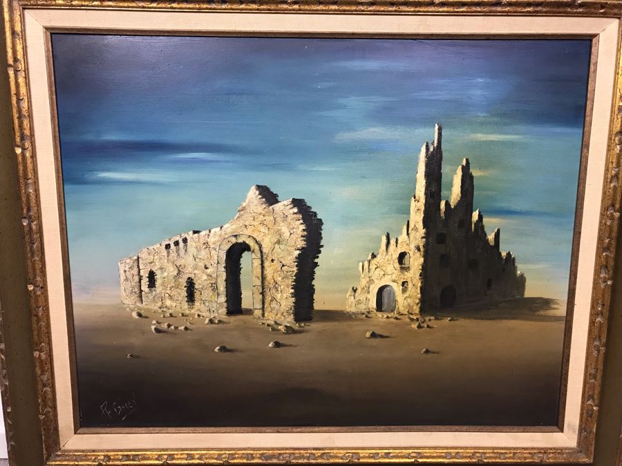 Framed Original Signed Oil Painting Surrealist Architectural Ruins By R. Green 36' X 30' [Photo 3]