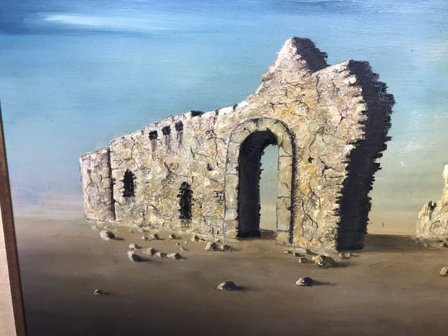 Framed Original Signed Oil Painting Surrealist Architectural Ruins By R. Green 36' X 30' [Photo 4]