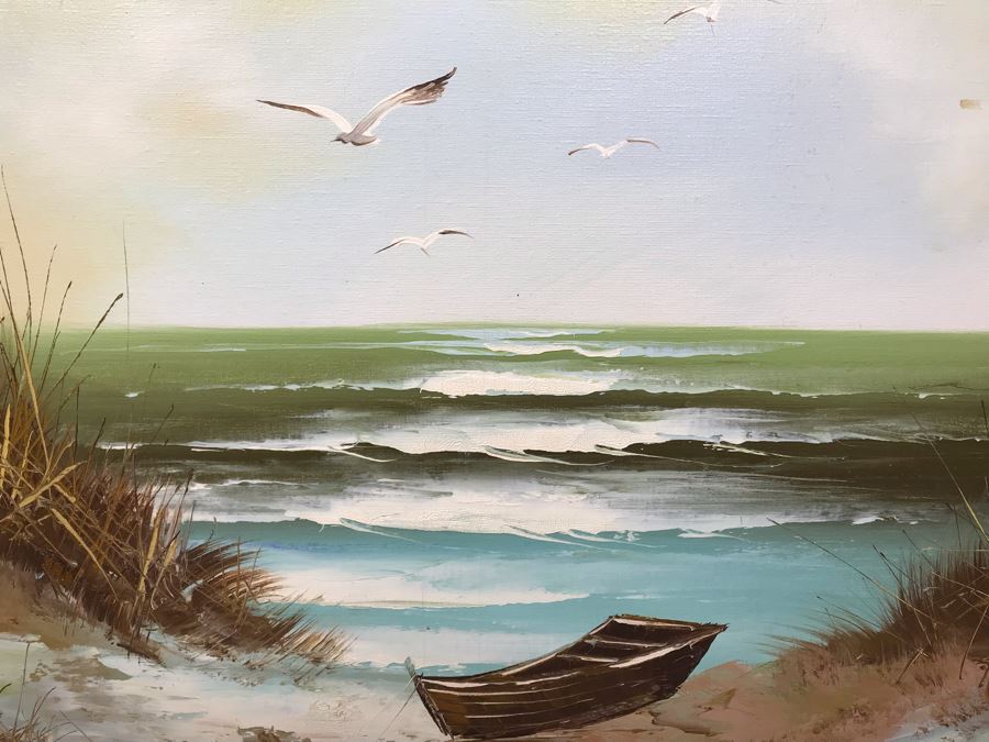 Framed Original Signed Oil Painting Seascape By Engel 38' X 26' [Photo 3]