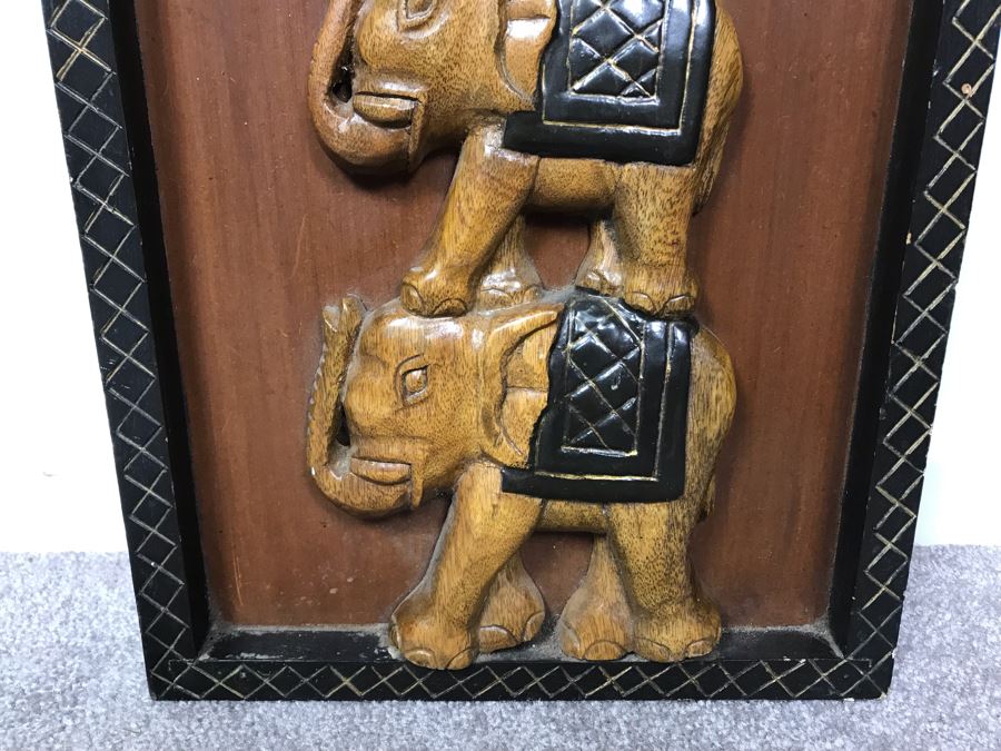 Carved Wooden Stacking Elephants Artwork 11' X 32' [Photo 2]