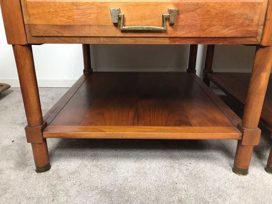 Pair Of Mid-Century Wooden Side Tables With Italian Marble Tops By Medallion Limited 24'W X 28'D X 19'H [Photo 6]