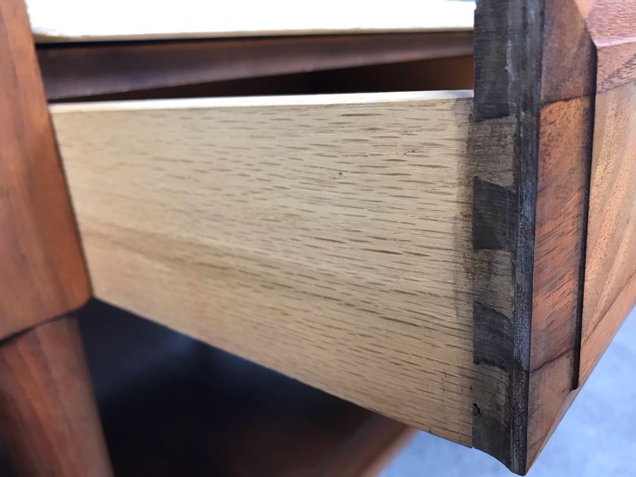 Pair Of Mid-Century Wooden Side Tables With Italian Marble Tops By Medallion Limited 24'W X 28'D X 19'H [Photo 9]