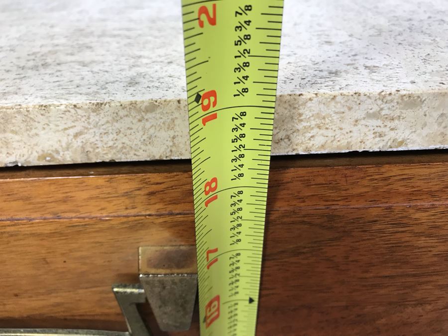 Pair Of Mid-Century Wooden Side Tables With Italian Marble Tops By Medallion Limited 24'W X 28'D X 19'H [Photo 13]