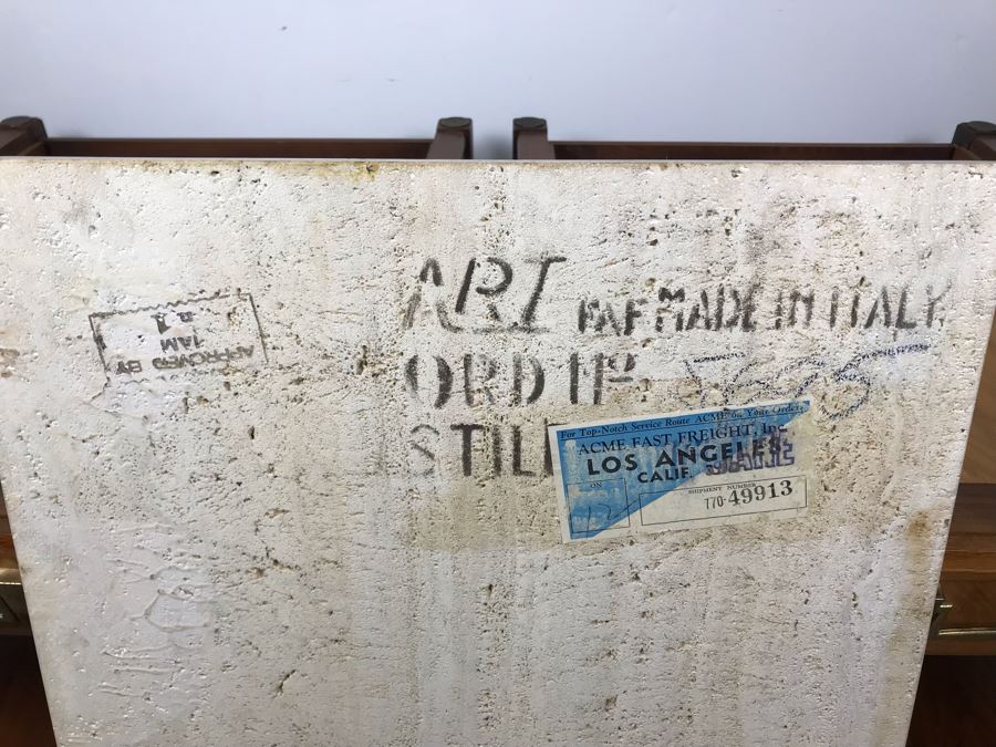 Pair Of Mid-Century Wooden Side Tables With Italian Marble Tops By Medallion Limited 24'W X 28'D X 19'H [Photo 15]