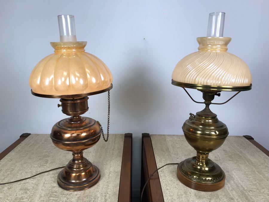 Pair Of Vintage Electrified Oil Lamps