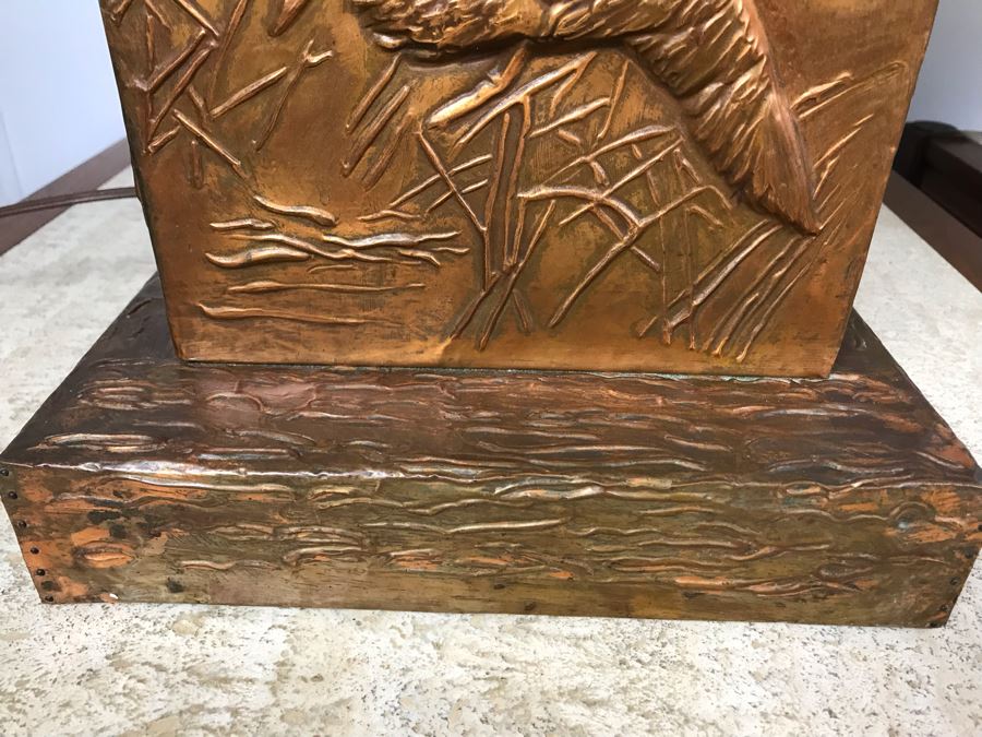 Pair Of Vintage Copper Embossed Table Lamps Decorated With Wildlife Ducks [Photo 8]