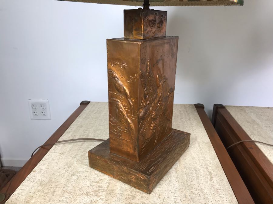 Pair Of Vintage Copper Embossed Table Lamps Decorated With Wildlife Ducks [Photo 10]