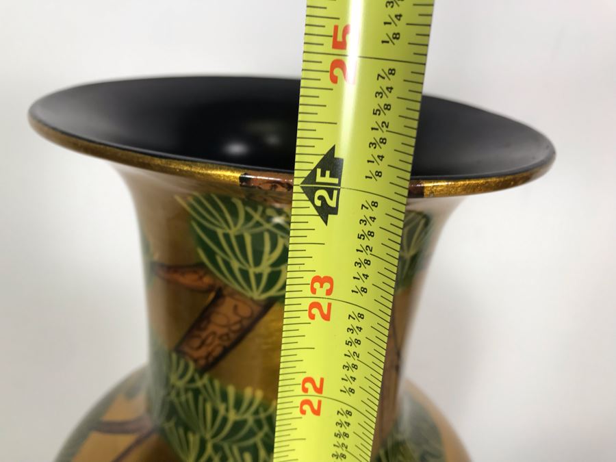 JUST ADDED - Gold Chinese Vase Decorated With Red Crowned Cranes 2'H [Photo 6]