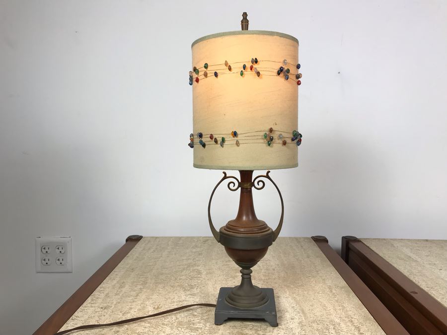 Vintage Wood And Brass Table Lamp [Photo 1]