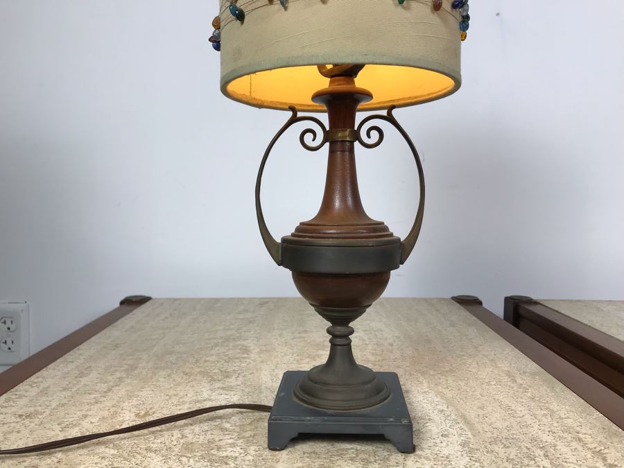 Vintage Wood And Brass Table Lamp [Photo 2]