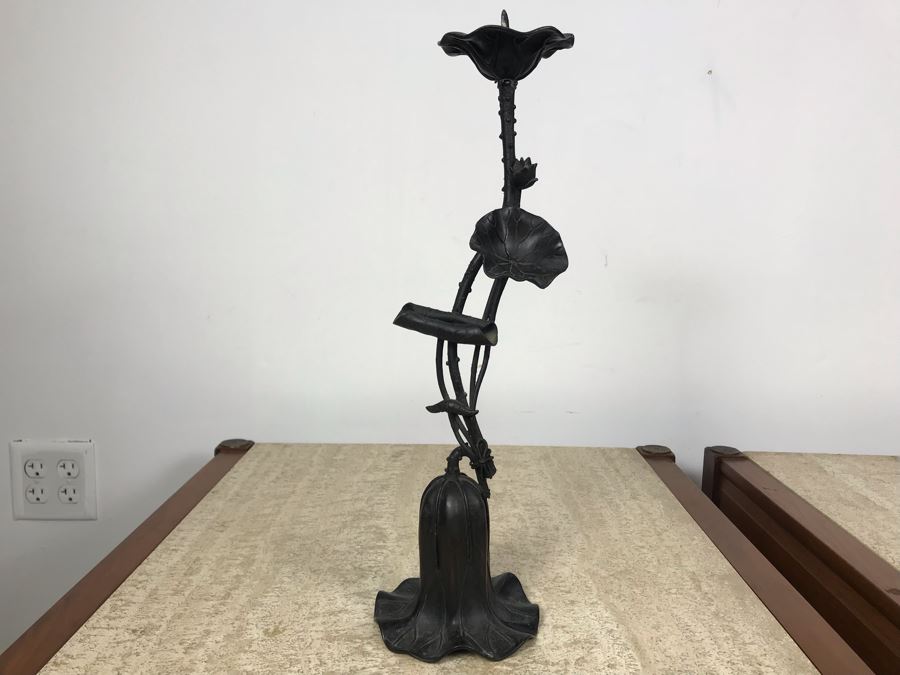 Vintage Asian Bronze Sculptural Candle Holder 16'H With Museum Id - Some Items In This Sale Were Appraised And Featured In The Pacific Asia Museum In Pasadena, CA [Photo 2]