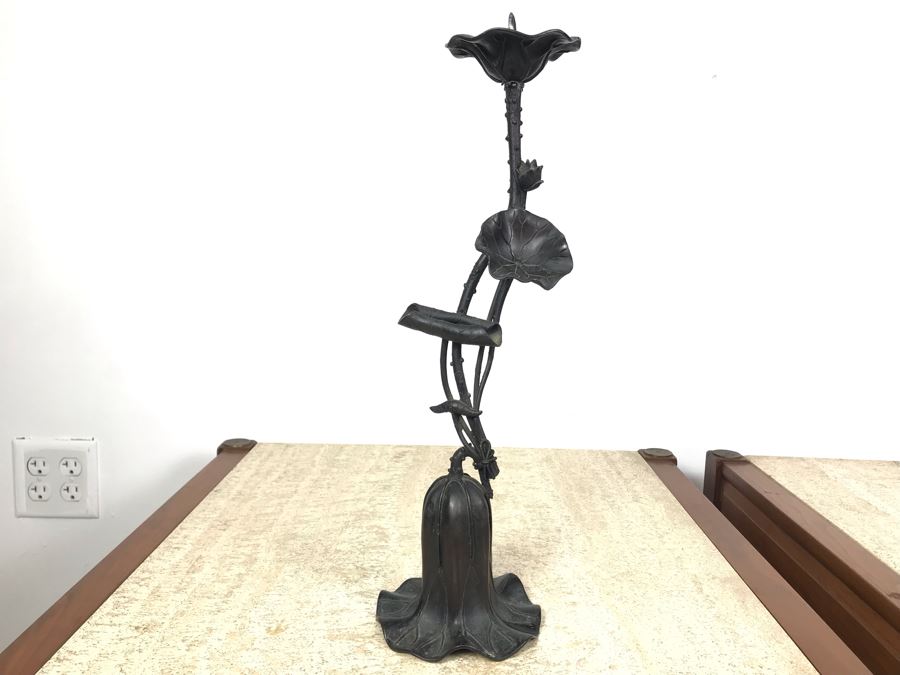 Vintage Asian Bronze Sculptural Candle Holder 16'H With Museum Id - Some Items In This Sale Were Appraised And Featured In The Pacific Asia Museum In Pasadena, CA