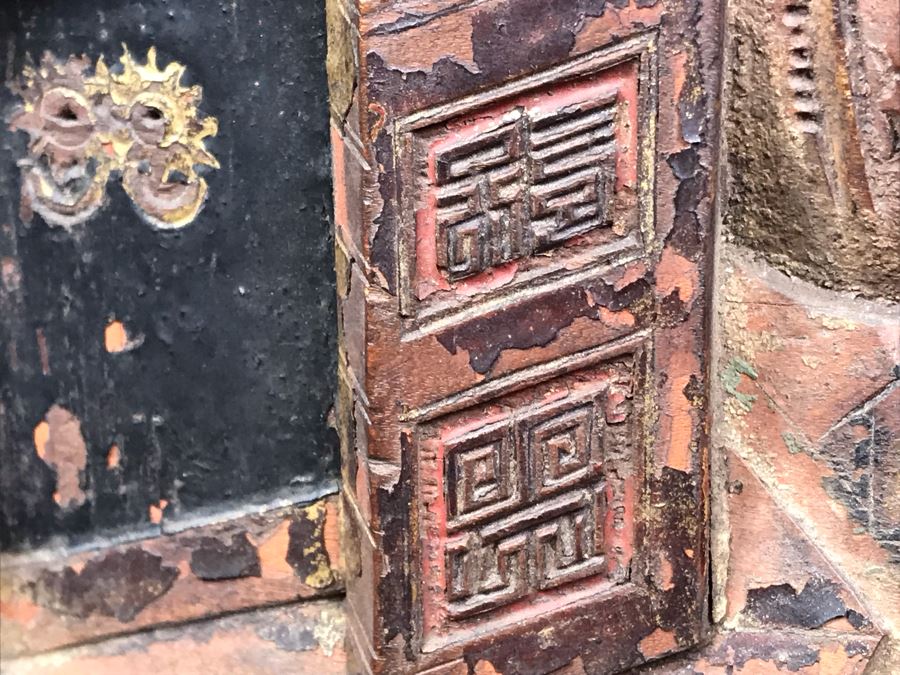 Antique Chinese Carved Wooden Desk With Scenic Carvings On Front And Both Sides [Photo 37]
