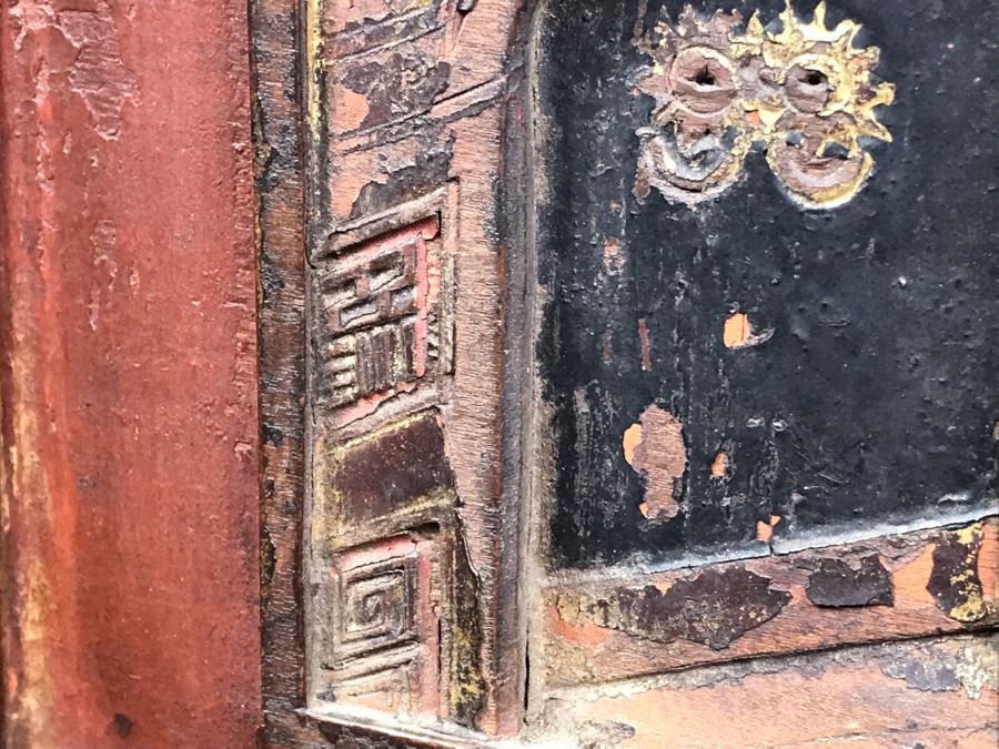 Antique Chinese Carved Wooden Desk With Scenic Carvings On Front And Both Sides [Photo 38]