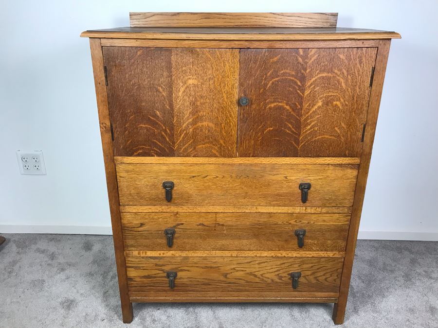 Antique Oak Cabinet With 3-Drawers 32'W X 18'D X 42'H [Photo 1]