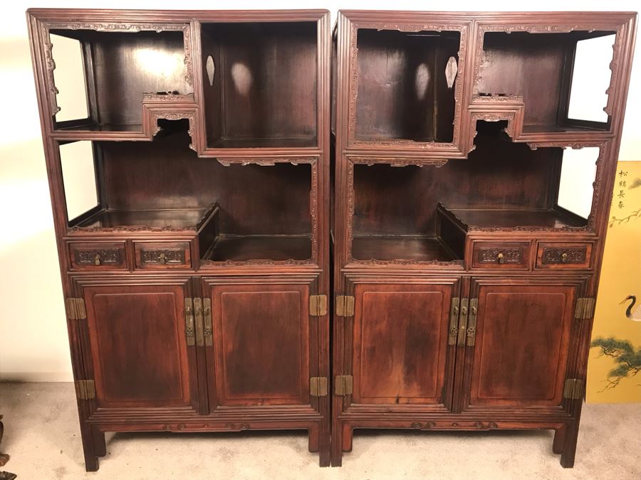 Pair Of Antique Chinese Rosewood Cabinets 35'W X 17'D X 62'H [Photo 40]