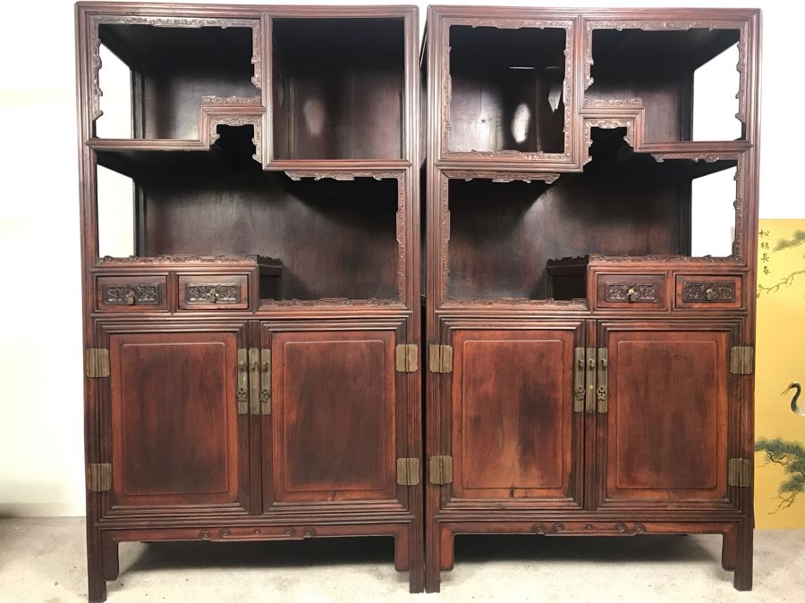Pair Of Antique Chinese Rosewood Cabinets 35'W X 17'D X 62'H [Photo 45]