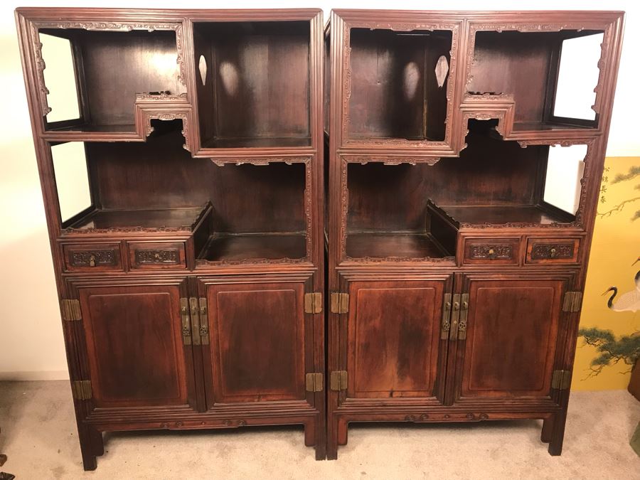 Pair Of Antique Chinese Rosewood Cabinets 35'W X 17'D X 62'H [Photo 2]