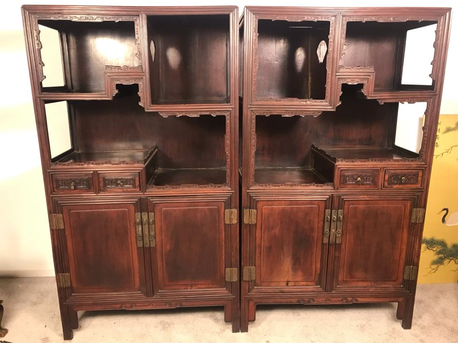 Pair Of Antique Chinese Rosewood Cabinets 35'W X 17'D X 62'H [Photo 25]
