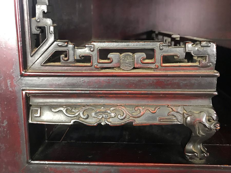 Stunning Single Antique Chinese Intricately Carved Rosewood Cabinet 34'W X 17'D X 63.5'H [Photo 10]