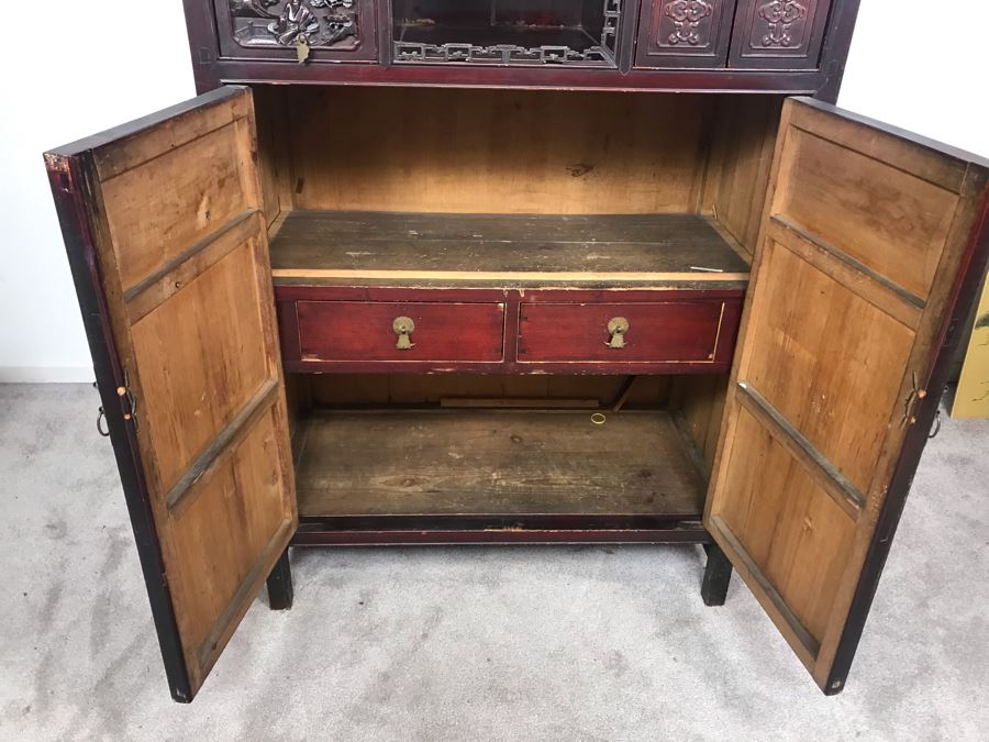 Stunning Single Antique Chinese Intricately Carved Rosewood Cabinet 34 ...