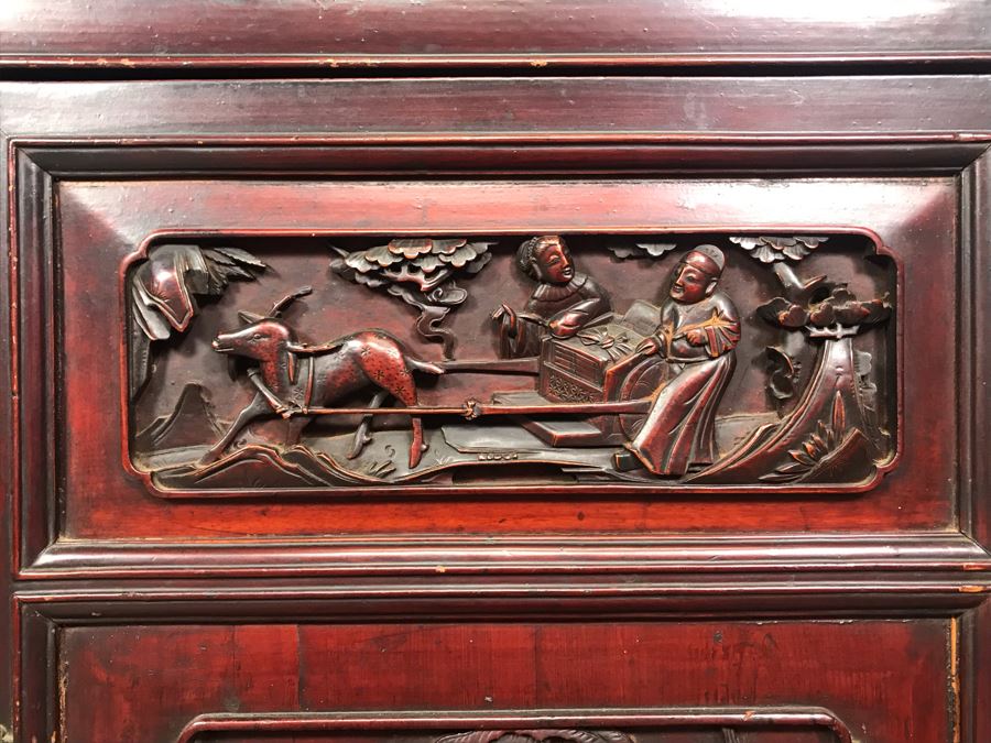 Stunning Single Antique Chinese Intricately Carved Rosewood Cabinet 34'W X 17'D X 63.5'H [Photo 24]
