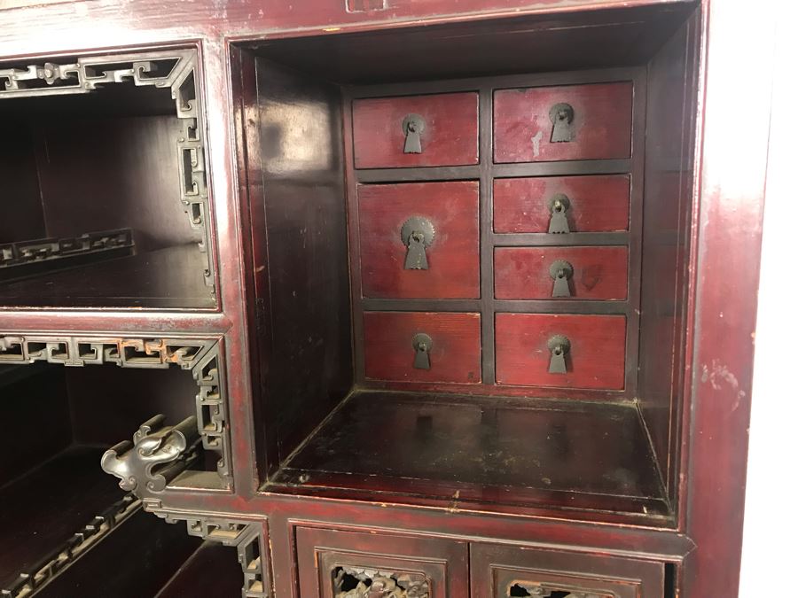 Stunning Single Antique Chinese Intricately Carved Rosewood Cabinet 34'W X 17'D X 63.5'H [Photo 39]