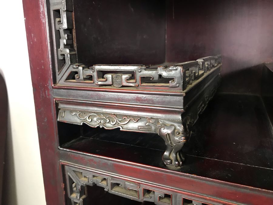 Stunning Single Antique Chinese Intricately Carved Rosewood Cabinet 34'W X 17'D X 63.5'H [Photo 7]