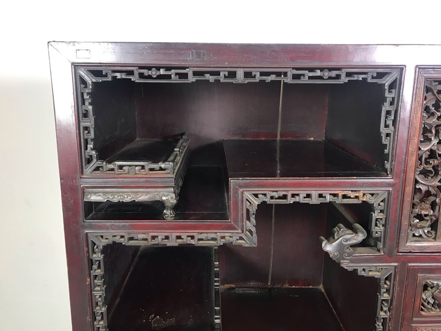 Stunning Single Antique Chinese Intricately Carved Rosewood Cabinet 34'W X 17'D X 63.5'H [Photo 6]