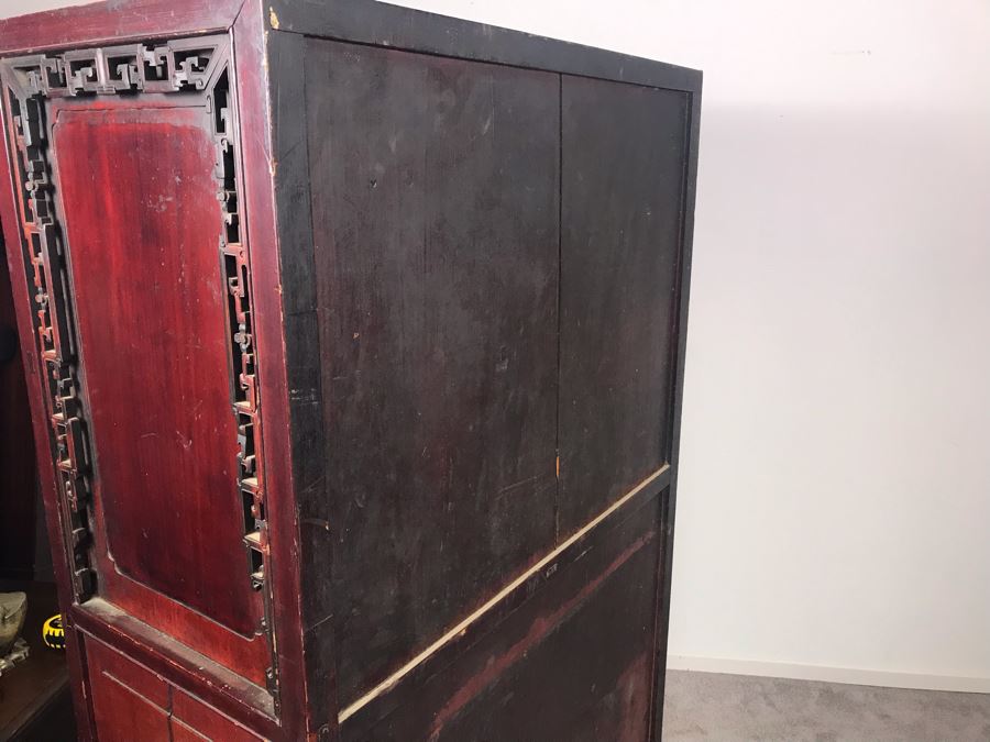 Stunning Single Antique Chinese Intricately Carved Rosewood Cabinet 34'W X 17'D X 63.5'H [Photo 57]