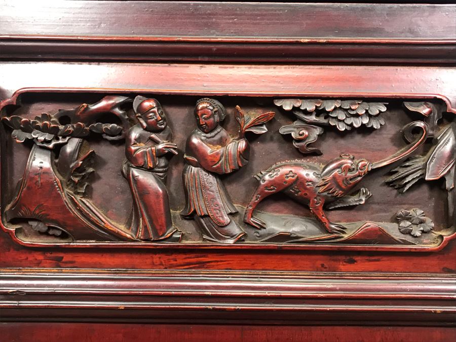 Stunning Single Antique Chinese Intricately Carved Rosewood Cabinet 34'W X 17'D X 63.5'H [Photo 21]