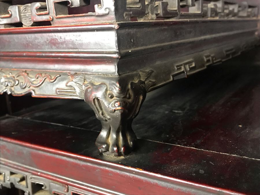 Stunning Single Antique Chinese Intricately Carved Rosewood Cabinet 34'W X 17'D X 63.5'H [Photo 8]