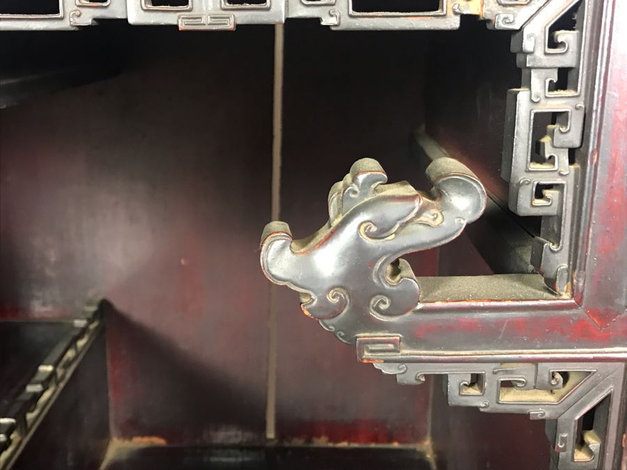 Stunning Single Antique Chinese Intricately Carved Rosewood Cabinet 34'W X 17'D X 63.5'H [Photo 11]