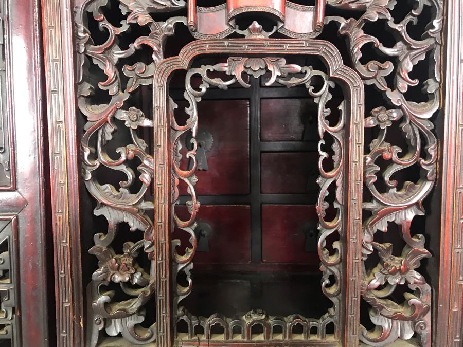 Stunning Single Antique Chinese Intricately Carved Rosewood Cabinet 34'W X 17'D X 63.5'H [Photo 41]