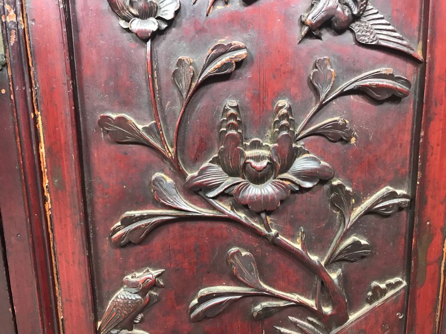Stunning Single Antique Chinese Intricately Carved Rosewood Cabinet 34'W X 17'D X 63.5'H [Photo 29]