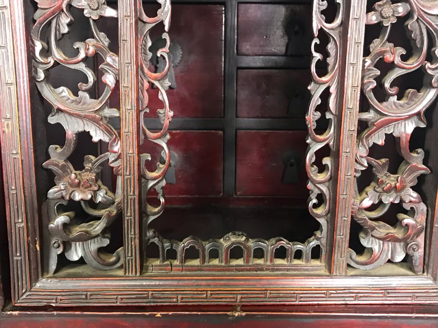 Stunning Single Antique Chinese Intricately Carved Rosewood Cabinet 34'W X 17'D X 63.5'H [Photo 14]